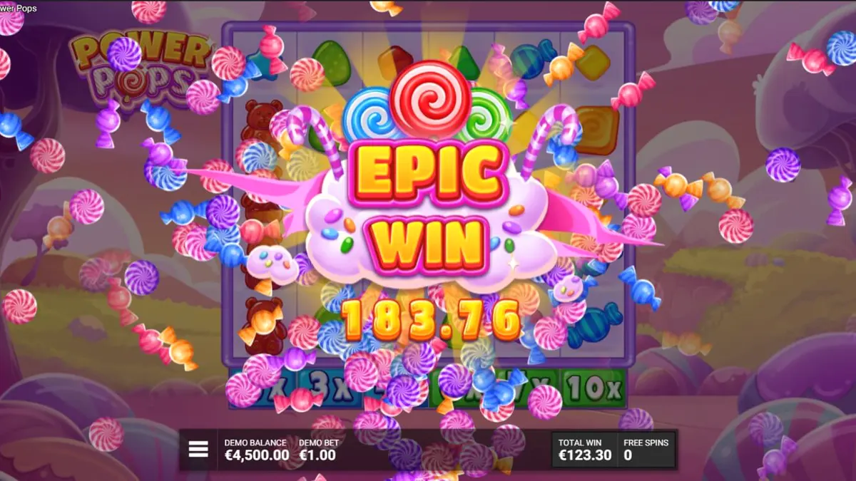 Interface colorida e doce do slot Power Pops com pirulitos e doces